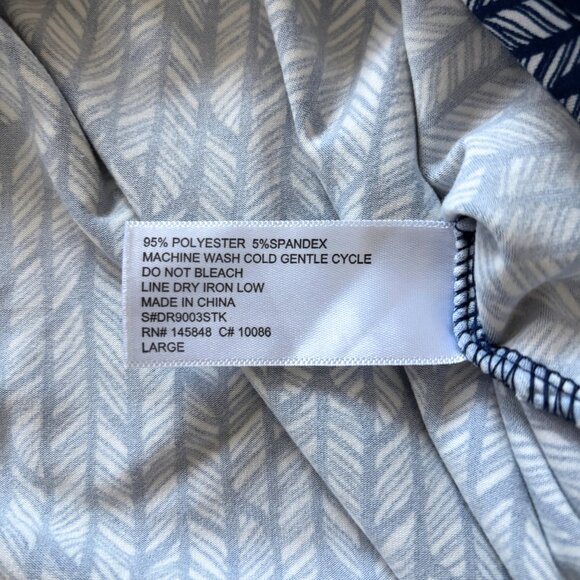 French Grey Geometric Fit & Flare Dress Navy Blue White Womens Large Soft Comfy - Picture 12 of 13